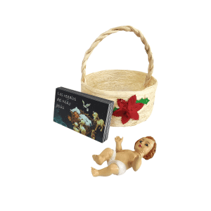 Kit Niño Dios con Canasto de Mimbre, Figura Religiosa, Tarjetas de Regalo, Decoración Navideña