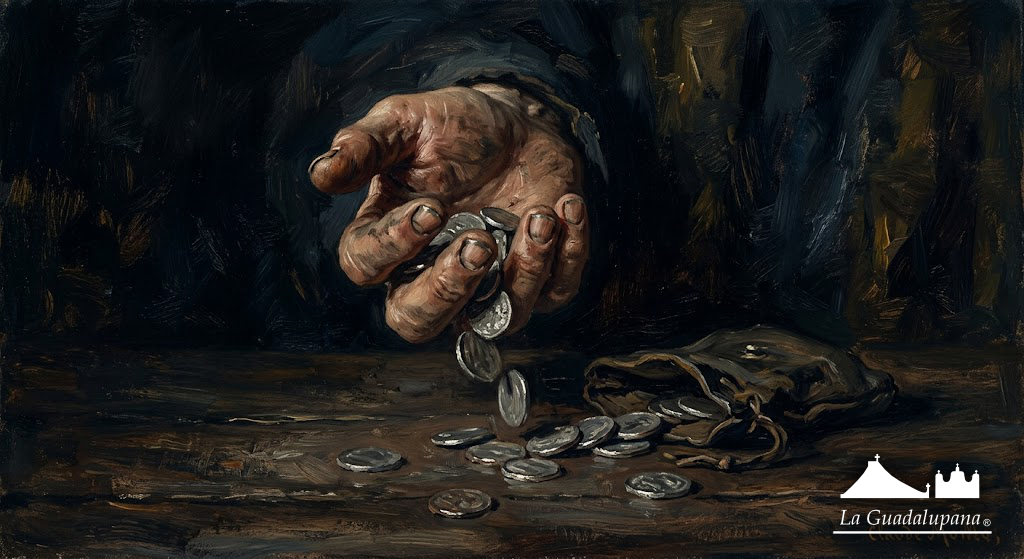 La mano de Judas sosteniendo las 30 monedas de plata el Miércoles Santo.