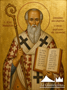 Pintura clásica de San Atanasio, Obispo de Alejandría y Doctor de la Iglesia.
