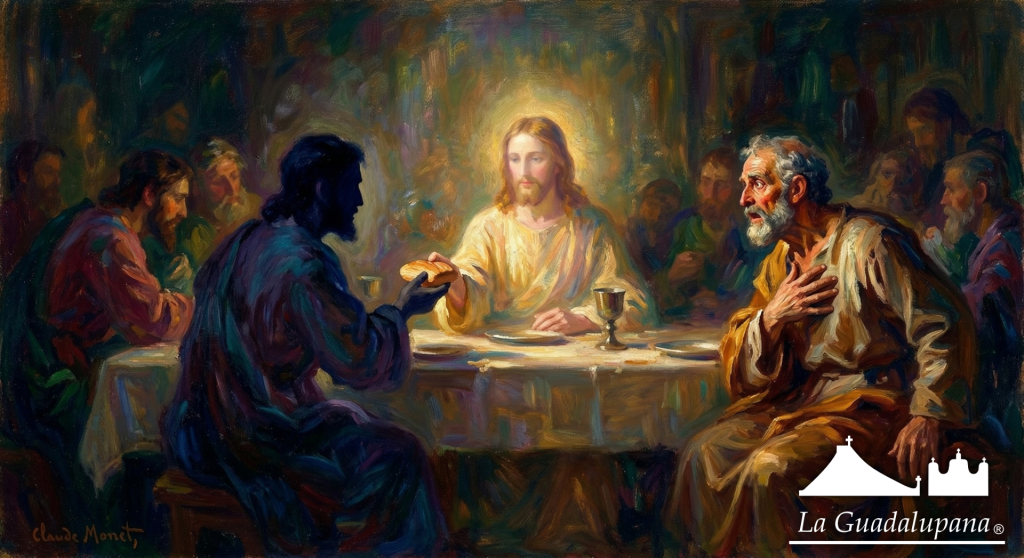 Jesús anuncia la traición de Judas y la negación de Pedro en la Última Cena.